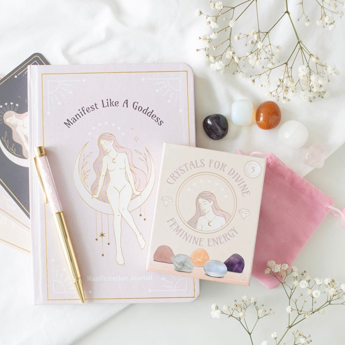 Manifestations-Tagebuch "Goddess Energy“ mit Rosenquarz-Stift