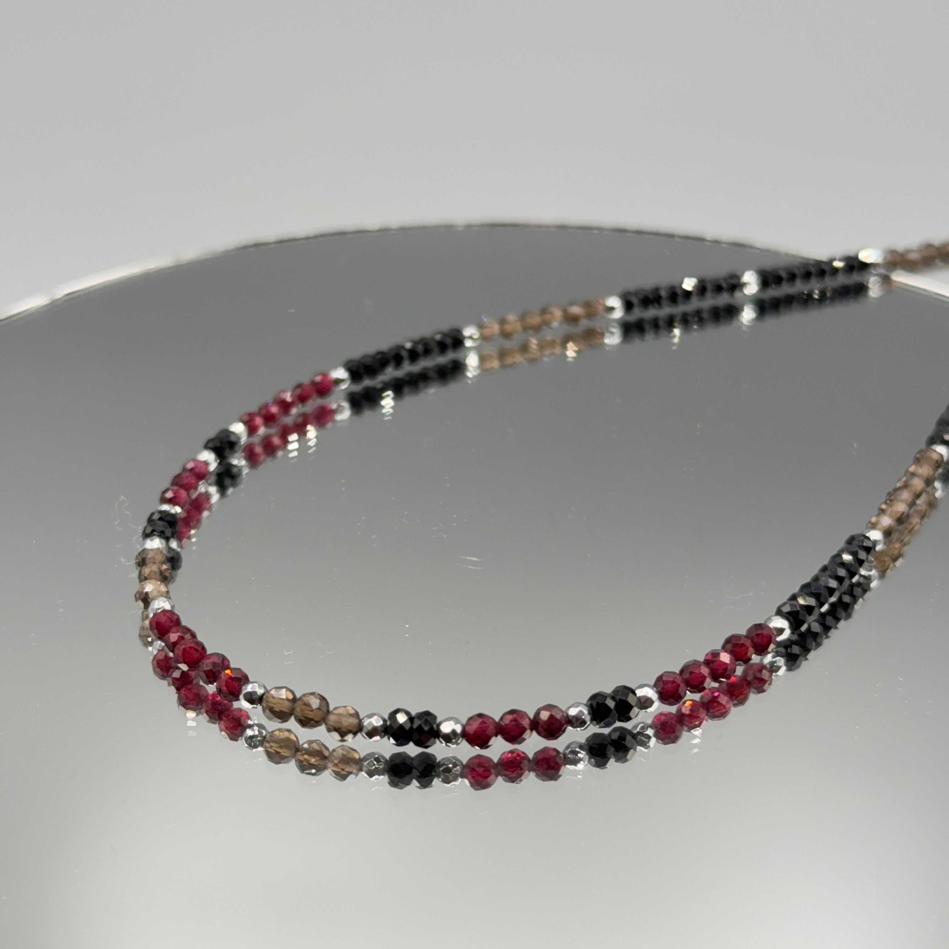 Rauchquarz-Turmalin- Granat Choker - silber