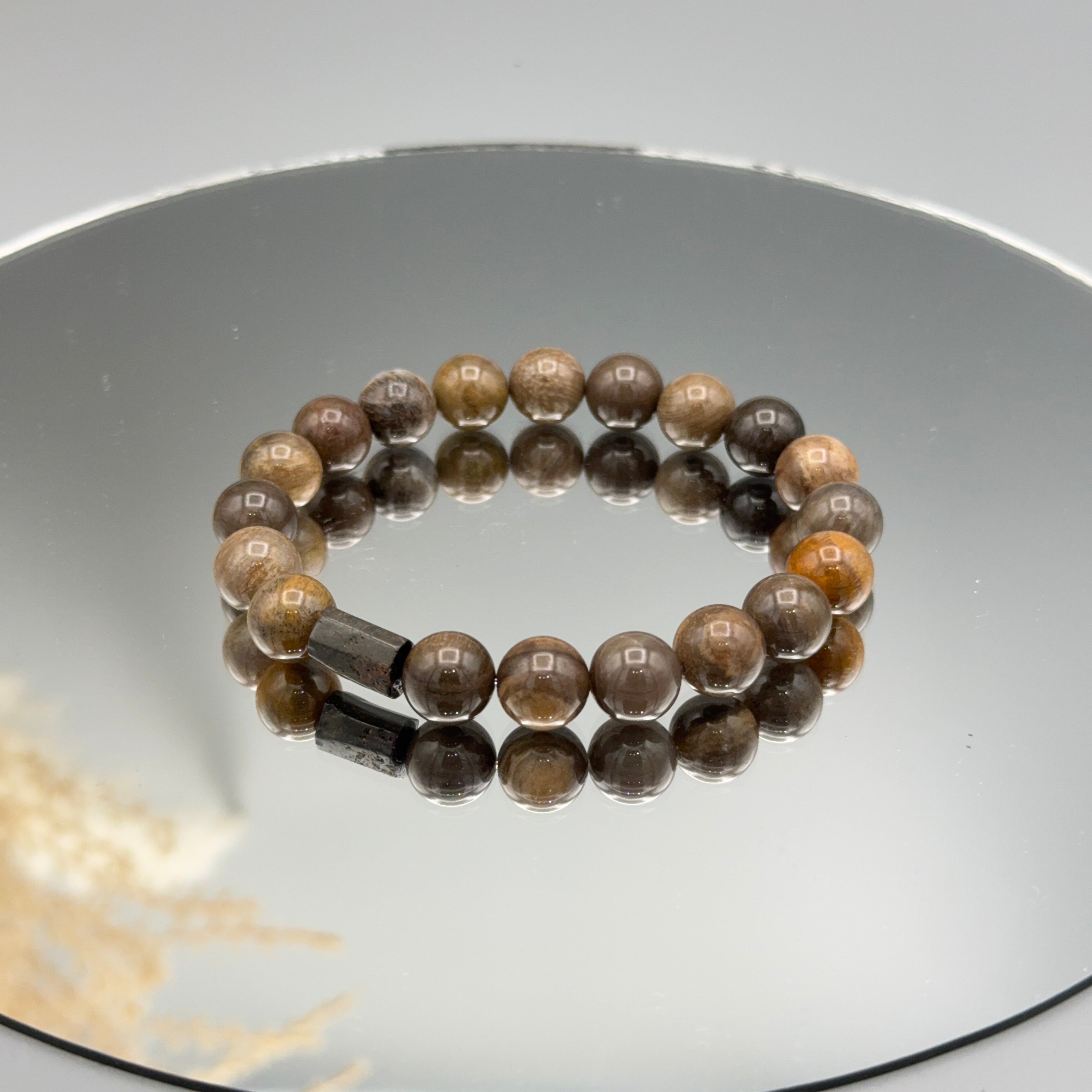 Herrenarmband Versteinertes Holz mit Schörl