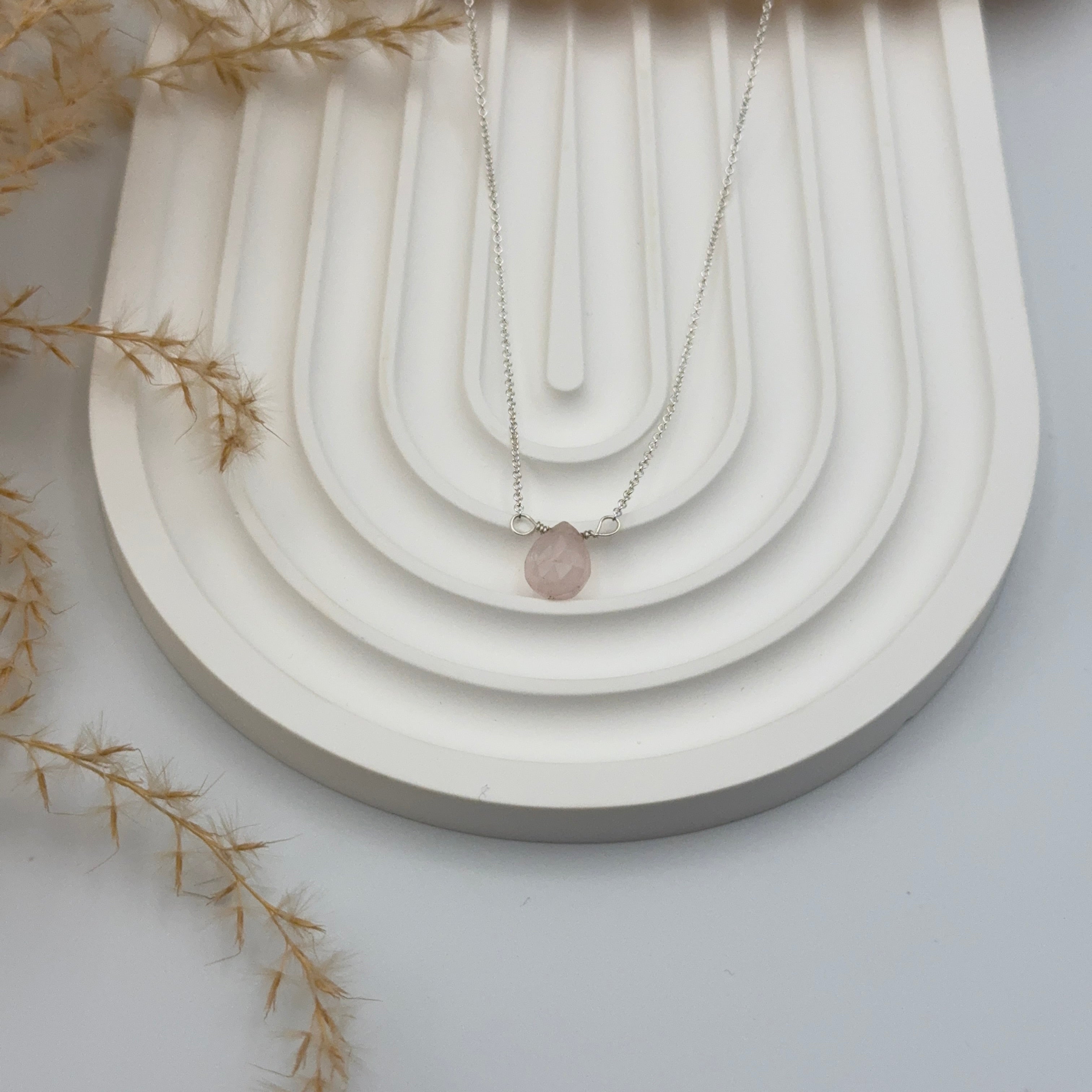 Rosenquarz Kette - 925 Silber