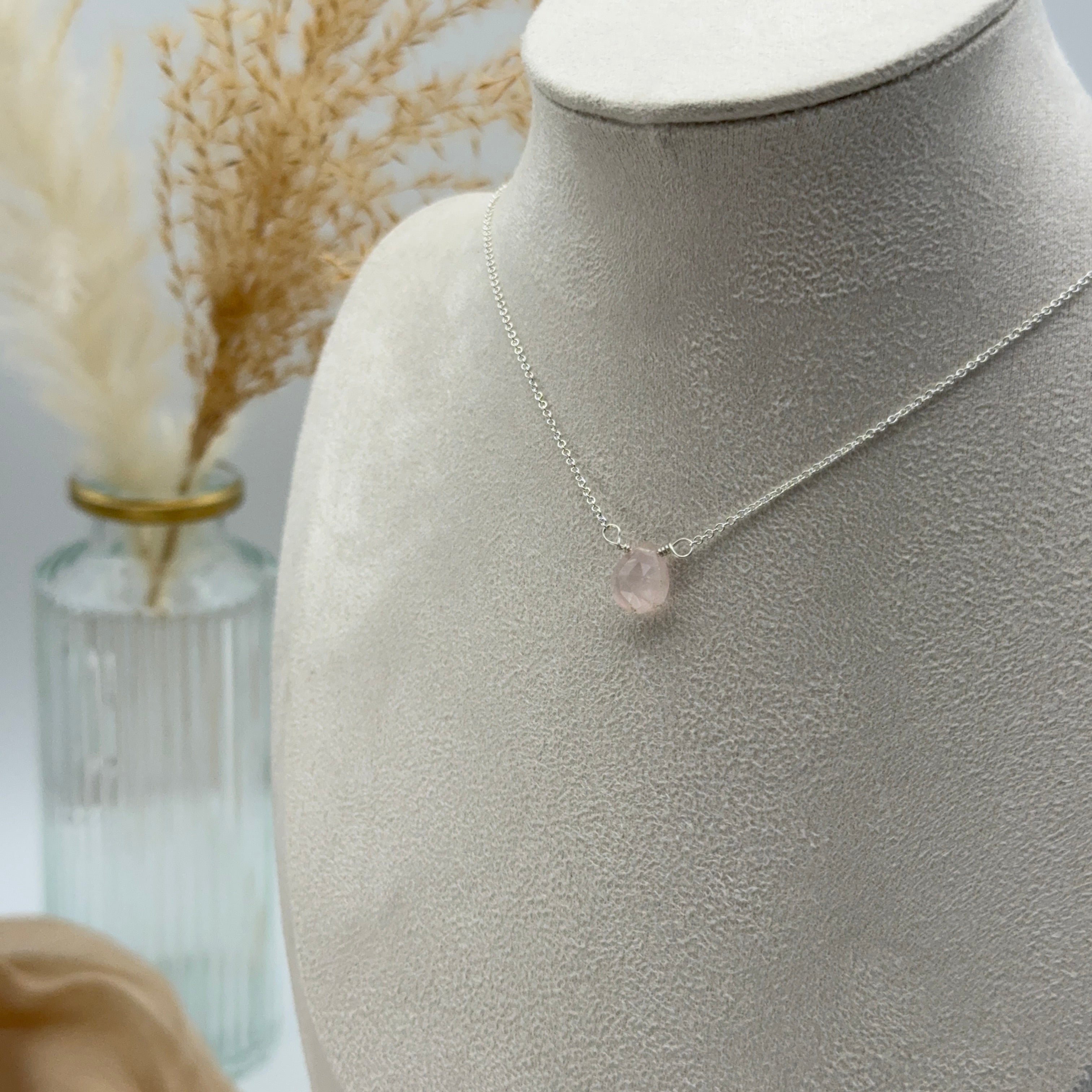 Rosenquarz Kette - 925 Silber