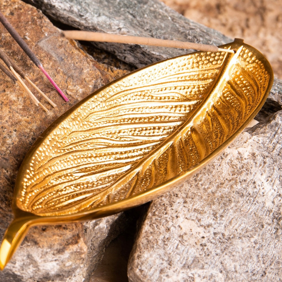 Räucherstäbchenhalter Blatt – Gold