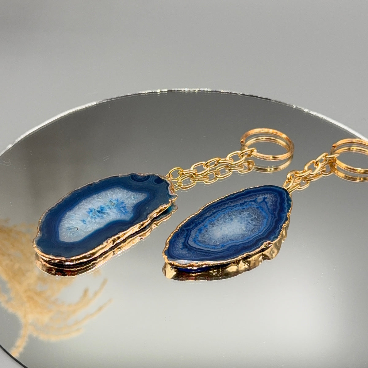 Schlüsselanhänger Achat Scheibe – Blau