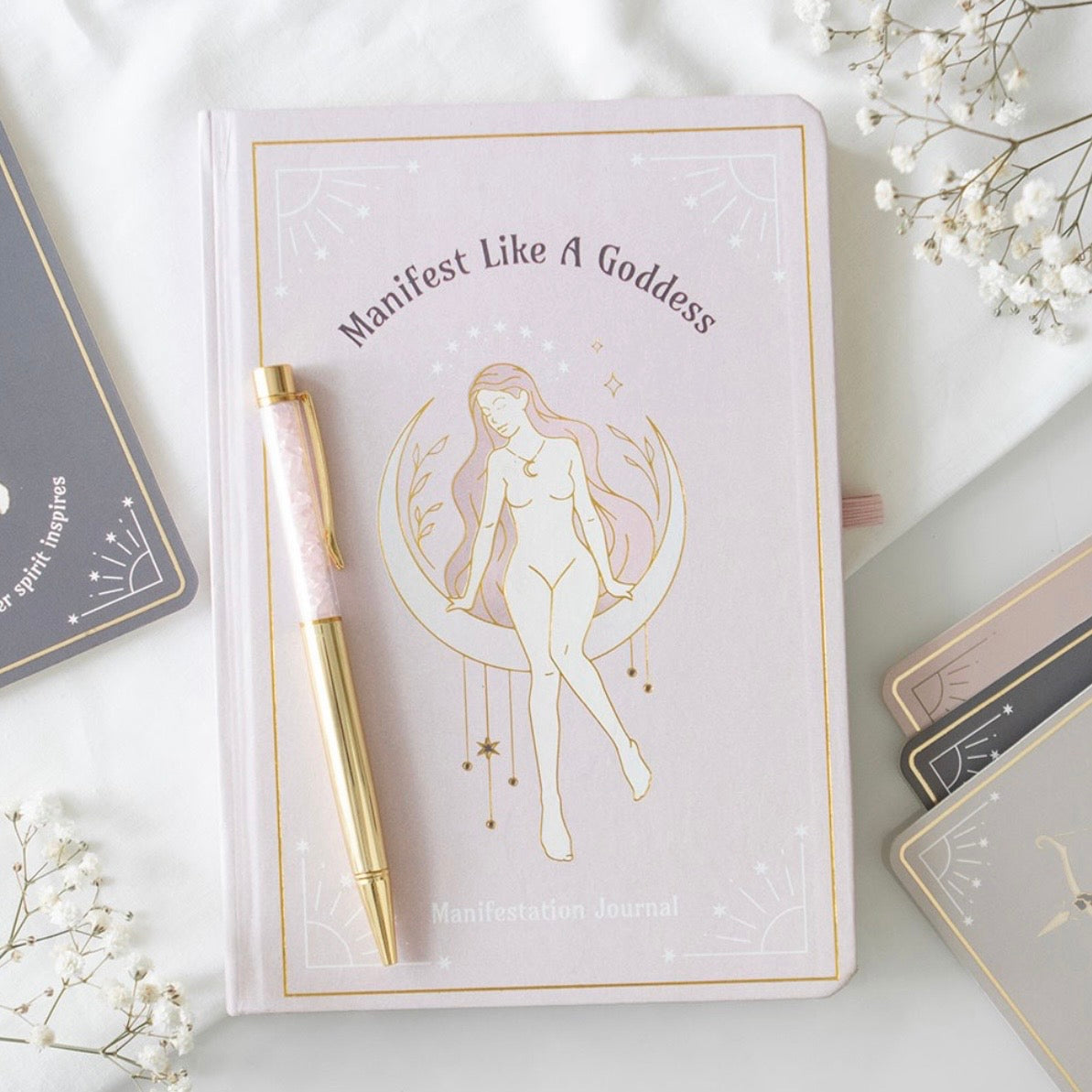 Manifestations-Tagebuch "Goddess Energy“ mit Rosenquarz-Stift