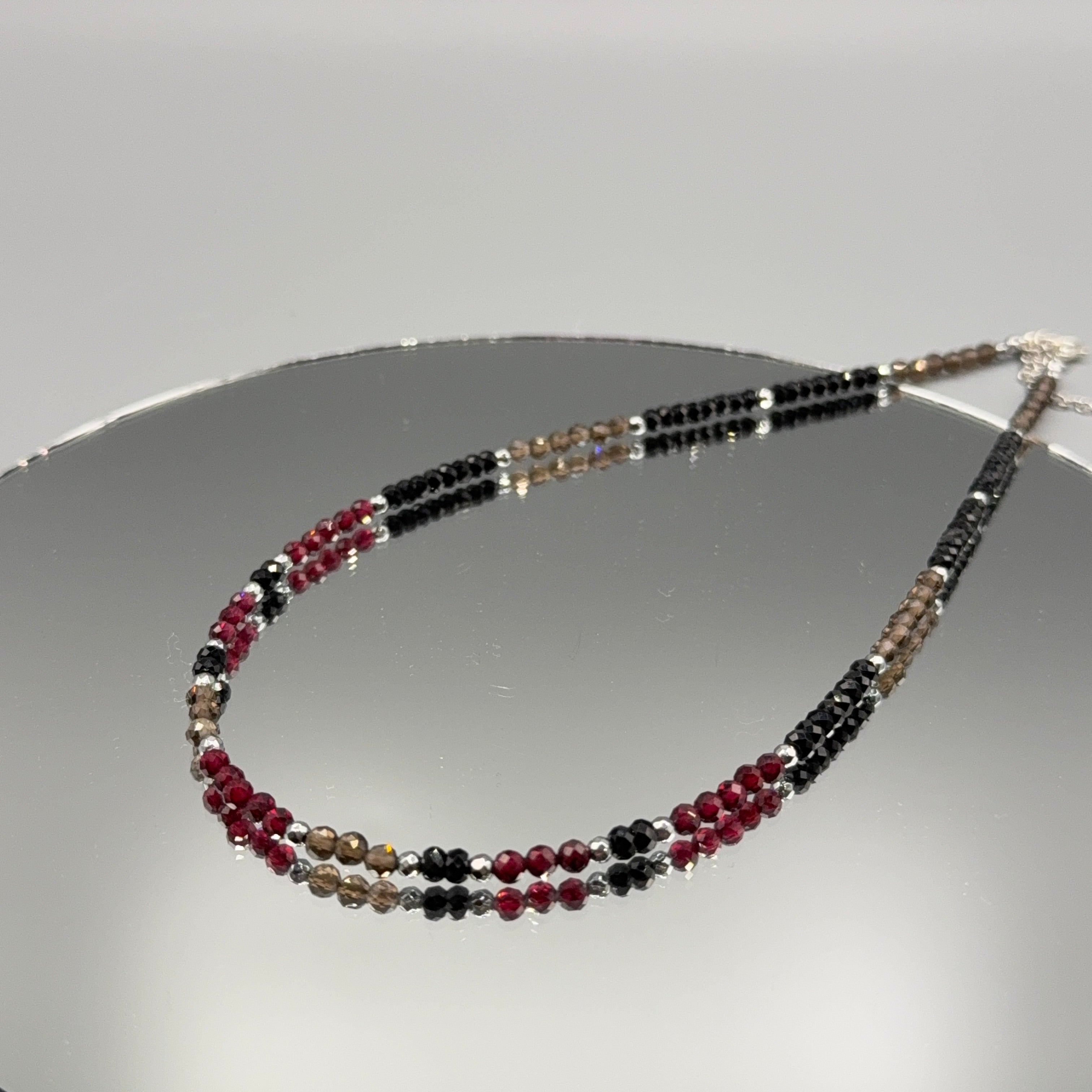 Rauchquarz-Turmalin- Granat Choker - silber