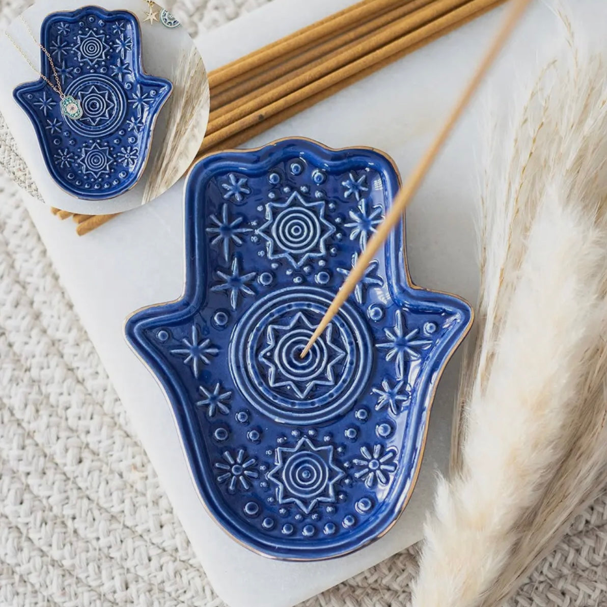 Hamsa-Hand Räucherstäbchenhalter  - Blau