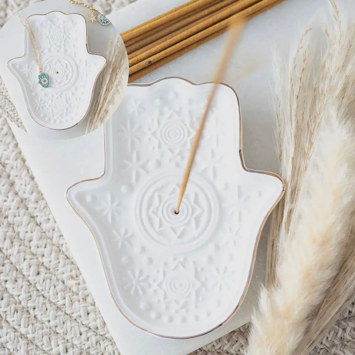 Hamsa-Hand Räucherstäbchenhalter - weiß