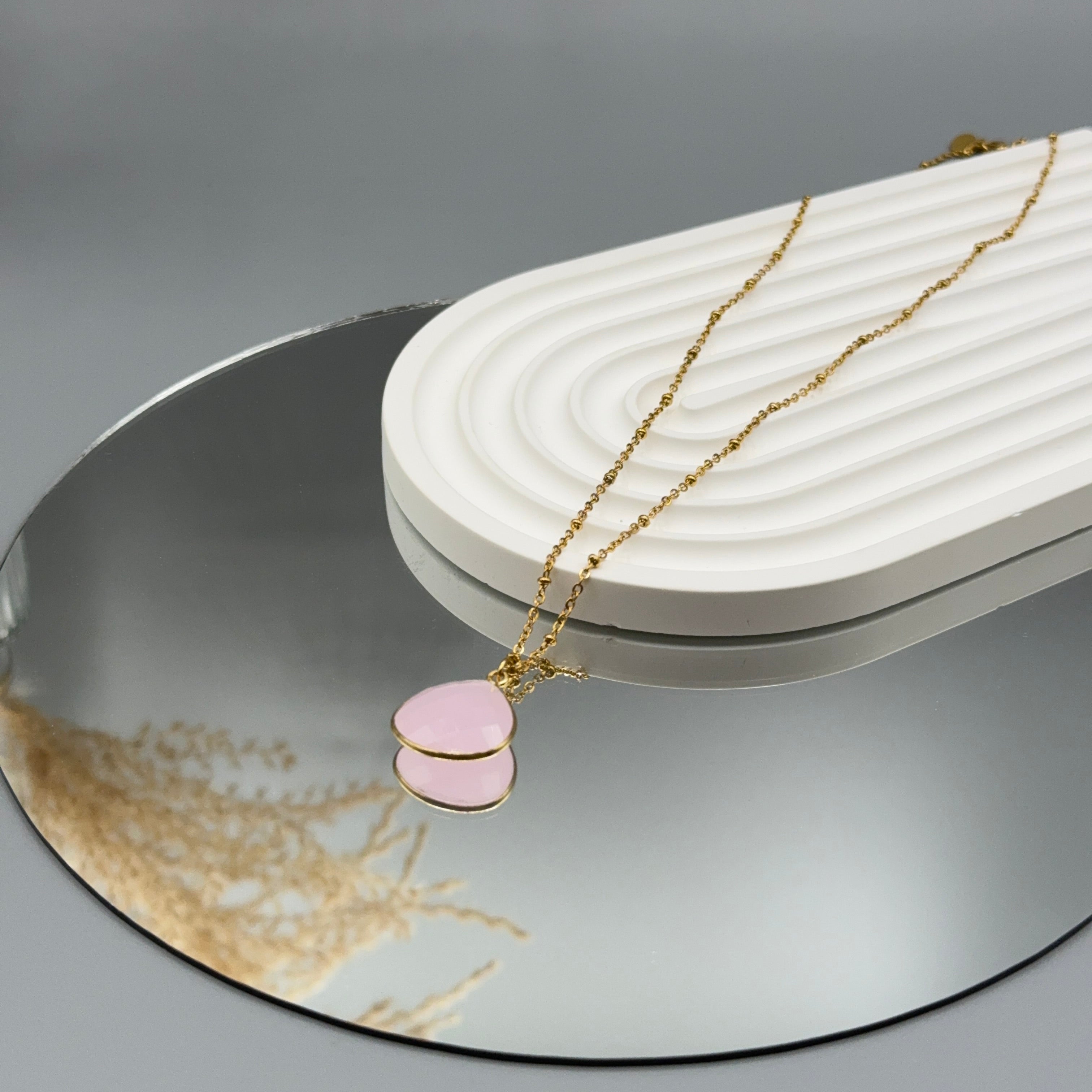 Rosenquarz Kette - gold